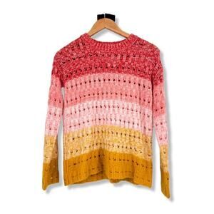 Isela Women's Boho Striped Cable Knit Multicolor Sweater Size Small‎